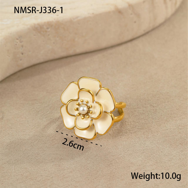 Elegant enamel Camellia Flower stainless steel Necklace earrings suit