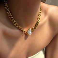 18k Gold Electroplated stainless Steel Simple Cuban Chain necklace choker