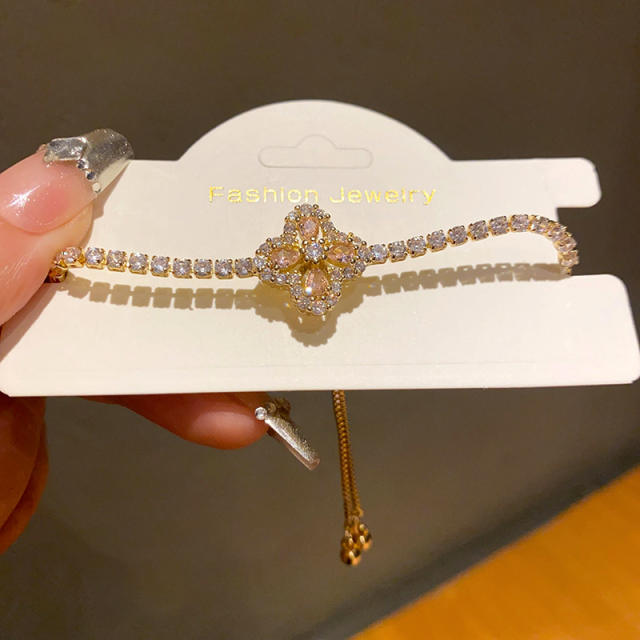 Light luxury zircon flower water drop bracelet diamond clover copper bracelet