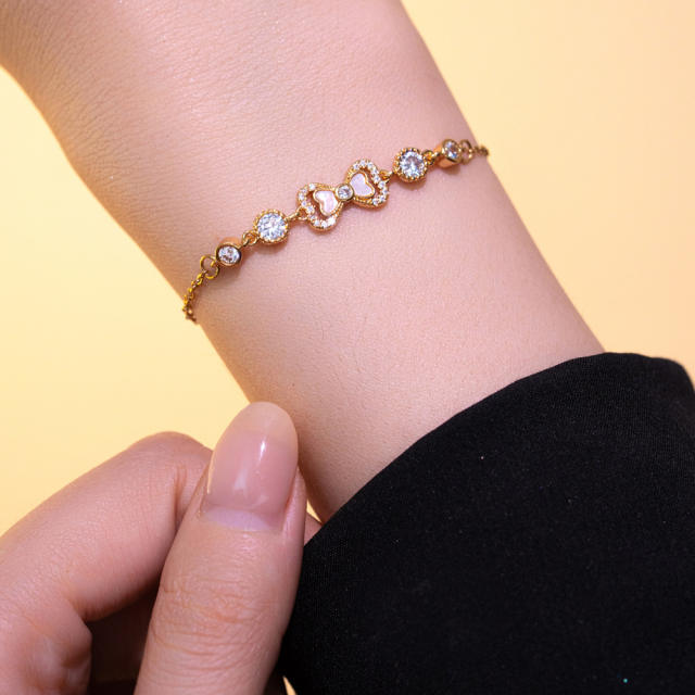 Elegant Real Gold Electroplating High-End Shell Butterfly Inlaid Zircon Bracelet