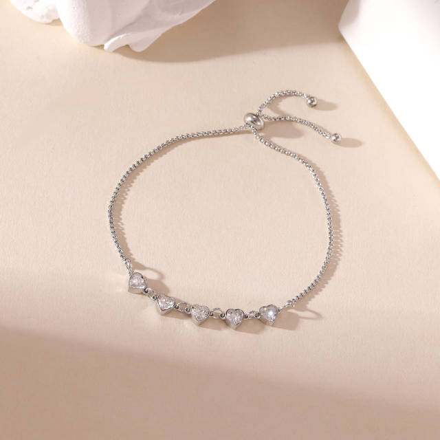Hot-selling Zircon Heart-to-Heart Adjustable stainless steel Bracelet