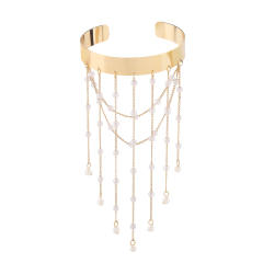Elegant imitation pearl bead chain tassel metal arm bangle