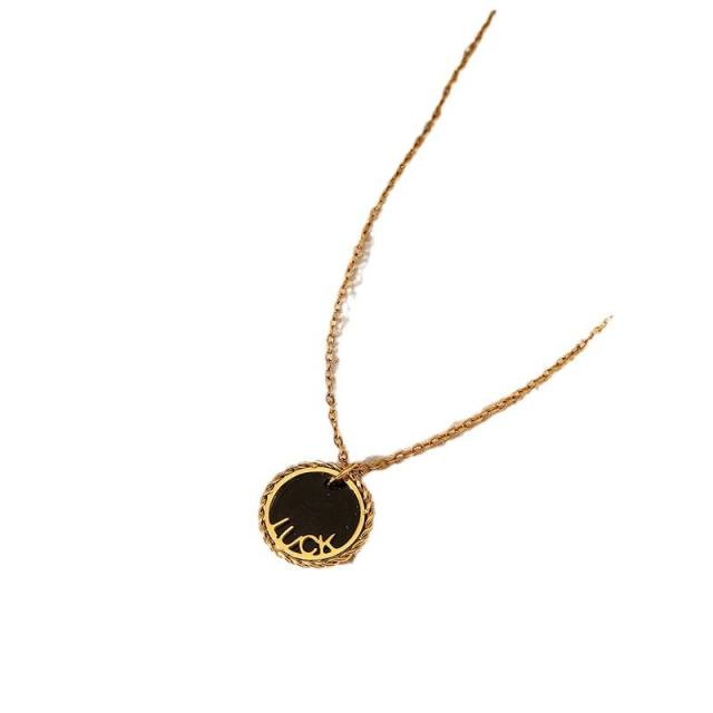 Double Layer Obsidian Natural Stone Water Drop Pendant stainless steel Necklace