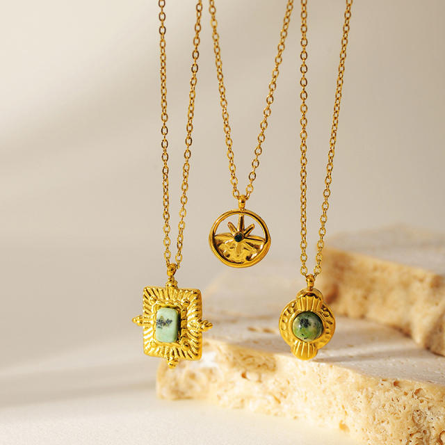 Stasinless steel African turquoise natural stone pendant necklace holiday french trend necklace