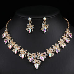 Earrings Necklace suit Alloy Glass Crystal Inlaid Wedding Dress Matching Jewelry