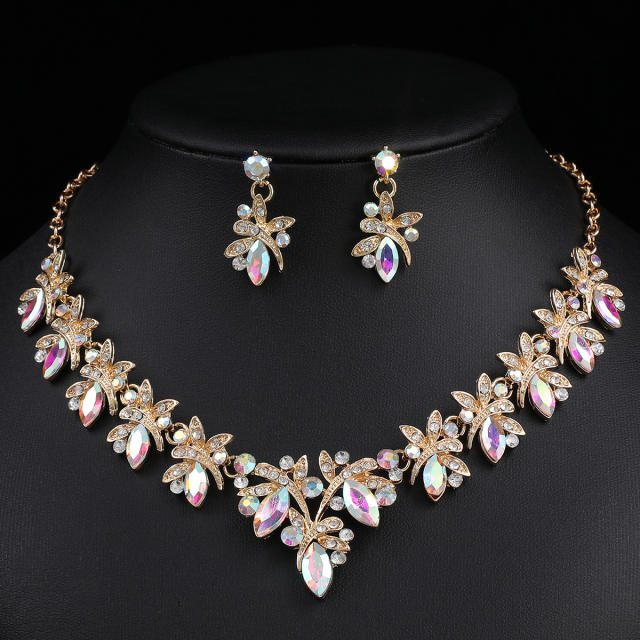 Earrings Necklace suit Alloy Glass Crystal Inlaid Wedding Dress Matching Jewelry
