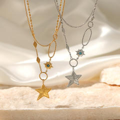 14K gold double-layer five-pointed star pendant stainless steel necklace
