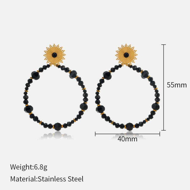 Handmade crystal bead circle stainless steel earrings Bohemian National earrings for women