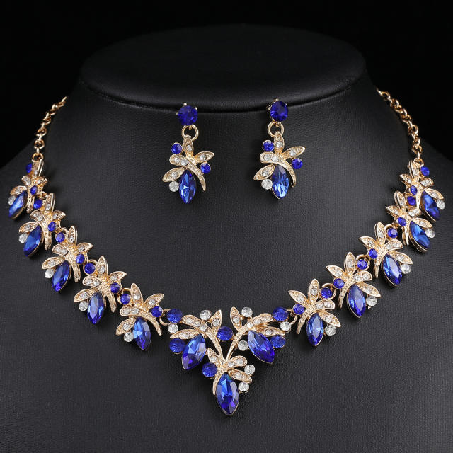 Earrings Necklace suit Alloy Glass Crystal Inlaid Wedding Dress Matching Jewelry