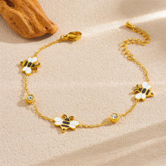 Cartoon enamel bee stainless steel bracelet