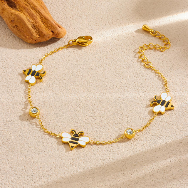 Cartoon enamel bee stainless steel bracelet