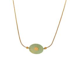 Natural Stone Triangle Embellished Eye Pendant green beaded Necklace