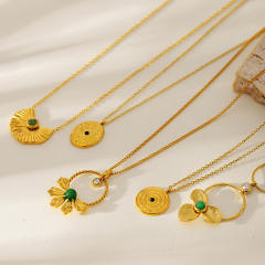 Clover Flower Natural Stone Zircon Pendant stainless steel Necklace