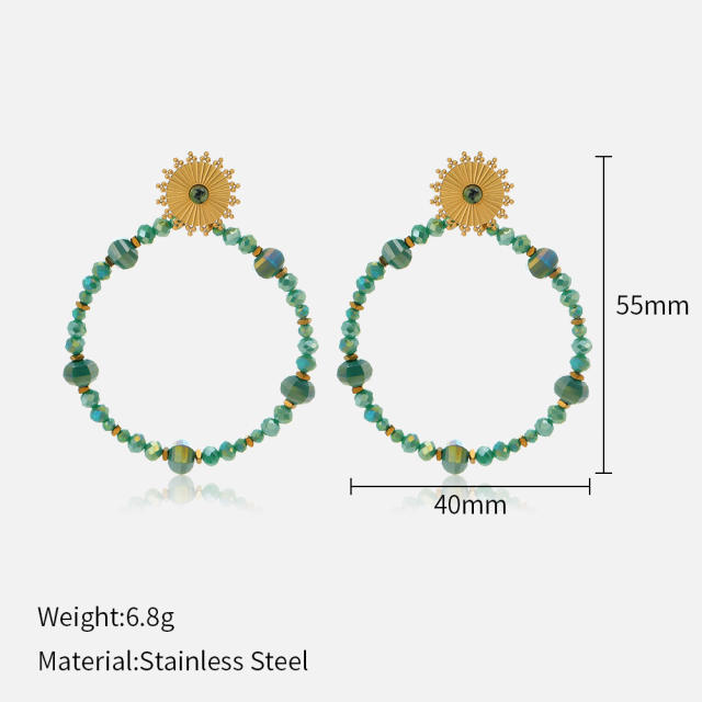 Handmade crystal bead circle stainless steel earrings Bohemian National earrings for women
