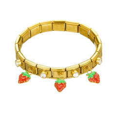 Three-Dimensional Strawberry enamel charm stainless steel bracelet bangle