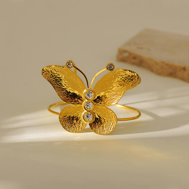 Exaggerated Zircon Three-dimensional Butterfly Leaf Opening Bracelet stainless steel bangle bracelet