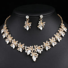 Earrings Necklace suit Alloy Glass Crystal Inlaid Wedding Dress Matching Jewelry