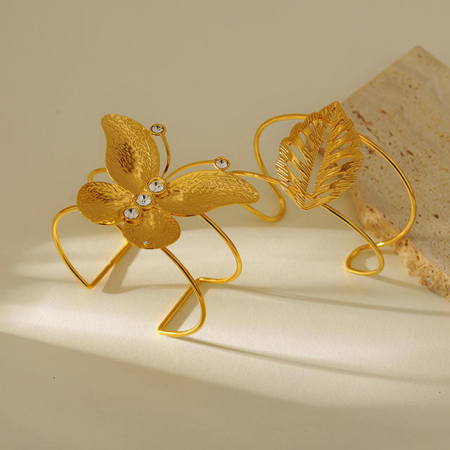 Exaggerated Zircon Three-dimensional Butterfly Leaf Opening Bracelet stainless steel bangle bracelet