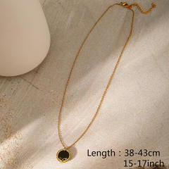 Double Layer Obsidian Natural Stone Water Drop Pendant stainless steel Necklace
