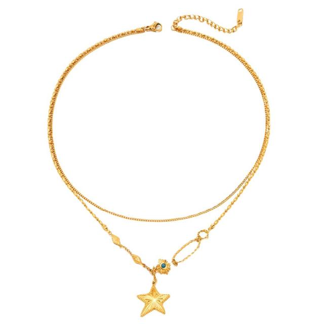 14K gold double-layer five-pointed star pendant stainless steel necklace