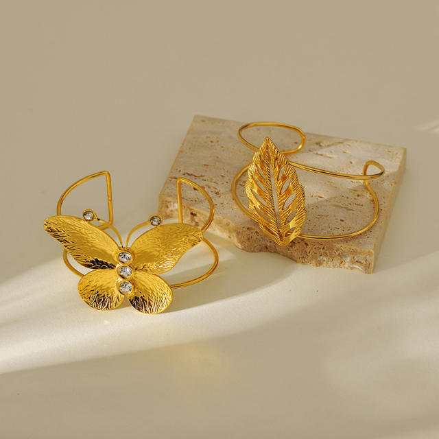 Exaggerated Zircon Three-dimensional Butterfly Leaf Opening Bracelet stainless steel bangle bracelet
