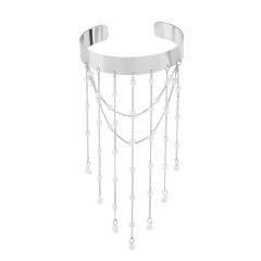 Elegant imitation pearl bead chain tassel metal arm bangle