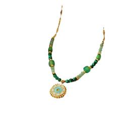 French vintage turquoise natural stone beaded necklace stainless steel pendant necklace