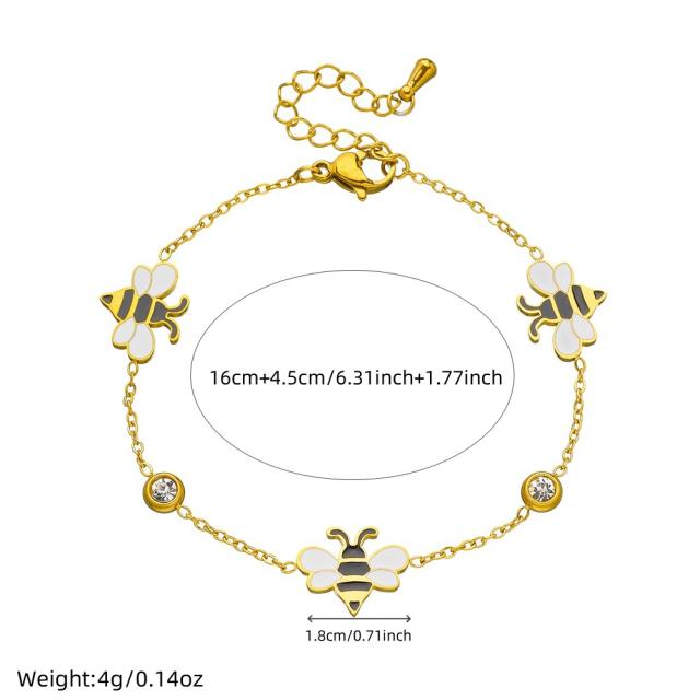 Cartoon enamel bee stainless steel bracelet