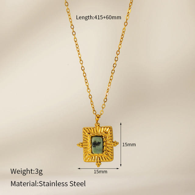 Stasinless steel African turquoise natural stone pendant necklace holiday french trend necklace