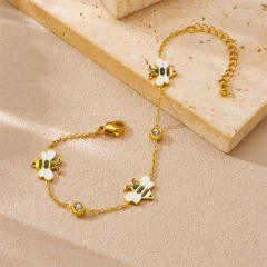Cartoon enamel bee stainless steel bracelet