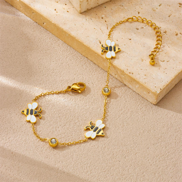 Cartoon enamel bee stainless steel bracelet