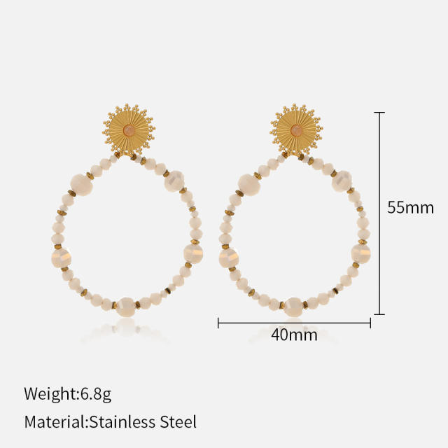 Handmade crystal bead circle stainless steel earrings Bohemian National earrings for women