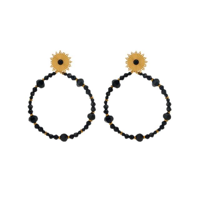 Handmade crystal bead circle stainless steel earrings Bohemian National earrings for women