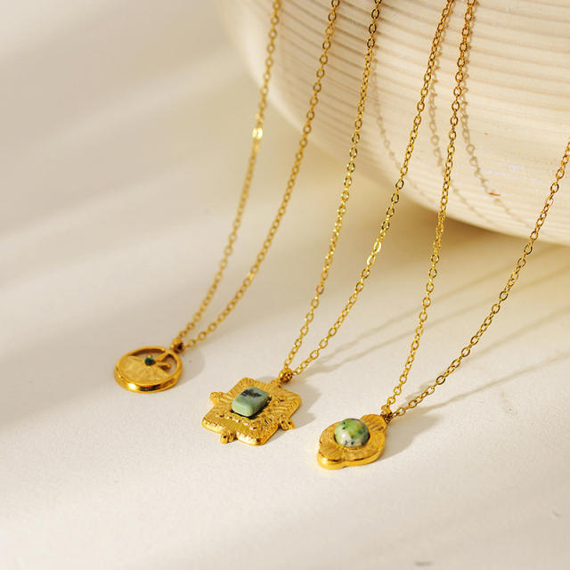 Stasinless steel African turquoise natural stone pendant necklace holiday french trend necklace