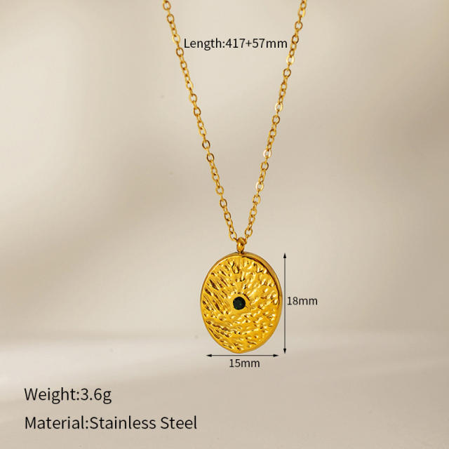 Clover Flower Natural Stone Zircon Pendant stainless steel Necklace