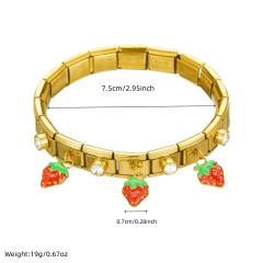 Three-Dimensional Strawberry enamel charm stainless steel bracelet bangle