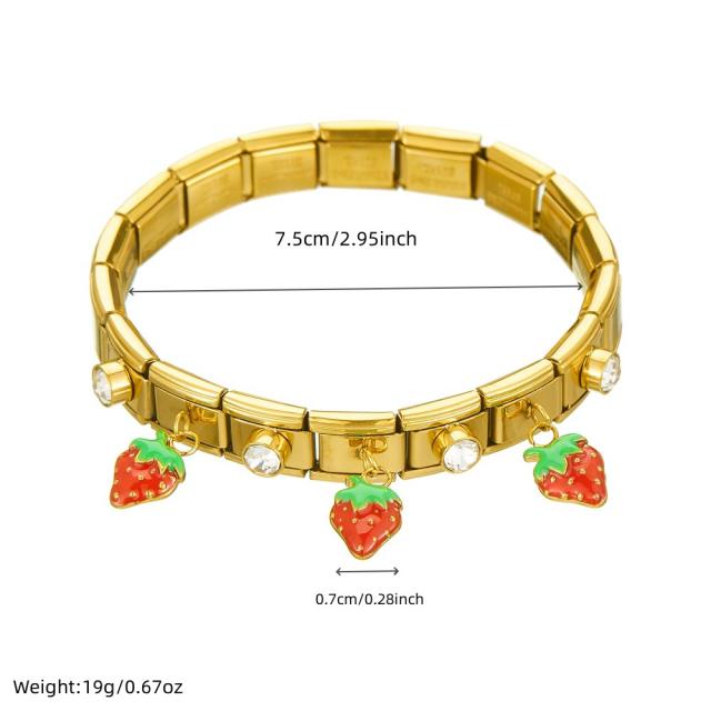 Three-Dimensional Strawberry enamel charm stainless steel bracelet bangle