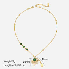 Malachite Inlaid Fan pendant stainless steel Necklace