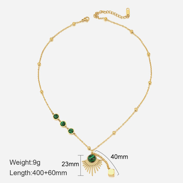 Malachite Inlaid Fan pendant stainless steel Necklace