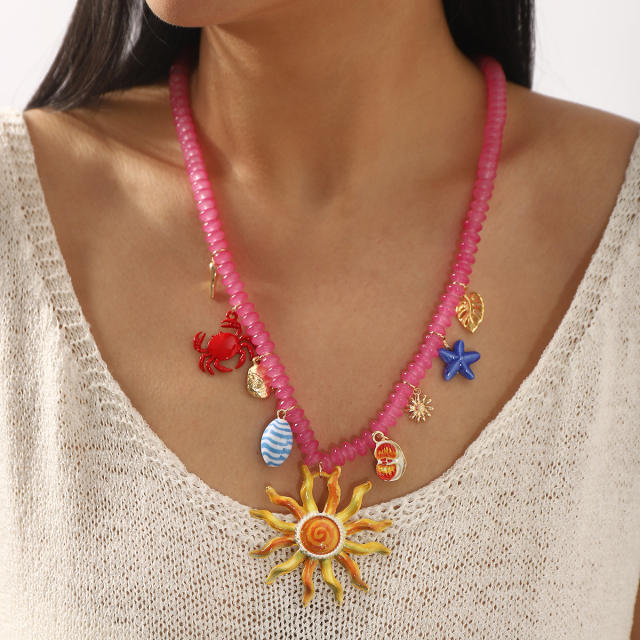 Boho ocean series bead necklace multi element charm choker necklace