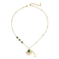 Malachite Inlaid Fan pendant stainless steel Necklace