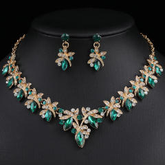 Earrings Necklace suit Alloy Glass Crystal Inlaid Wedding Dress Matching Jewelry