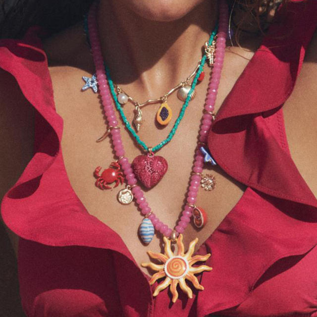 Boho ocean series bead necklace multi element charm choker necklace