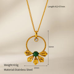 Clover Flower Natural Stone Zircon Pendant stainless steel Necklace