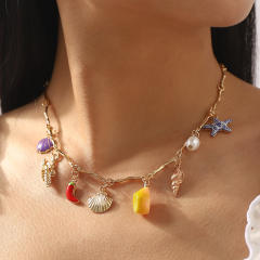 Boho ocean series bead necklace multi element charm choker necklace