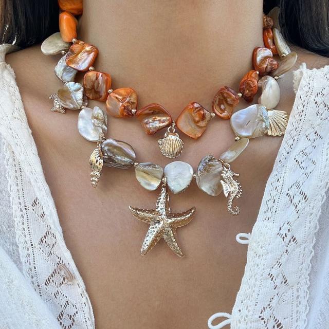 INS ocean wind shell starfish necklace bracelet suit holiday irregular necklace jewelry