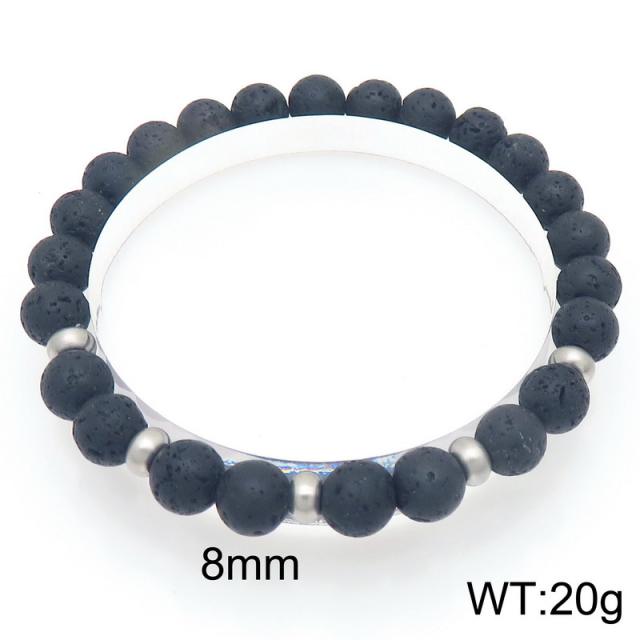 8mm natural stone bead stainless steel bead bracelet for men women