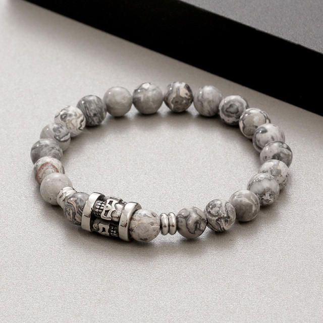 8mm Beaded Bracelet Volcanic Stone Agate Tiger Eye Stone Natural Stone Bracelet Skull Bracelet