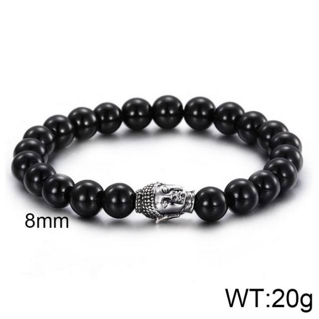 Men's Bracelet Volcanic Tiger Eye Stone Beaded Elastic Bracelet Buddha Head Bracelet