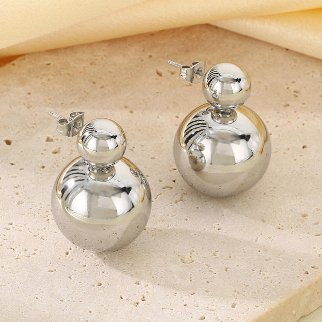 18KG hollow ball bead stainless steel earrings